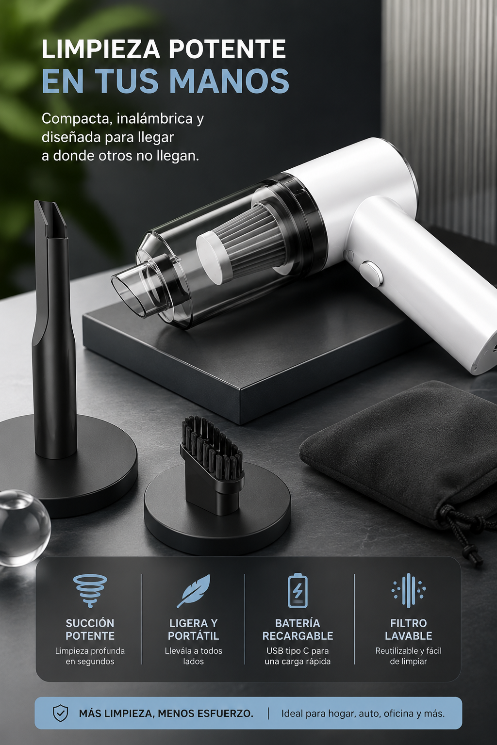 Aspiradora Portátil Inalámbrica de Alta Potencia para Auto y Hogar